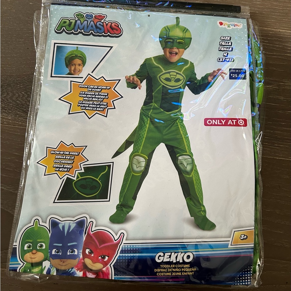 Disguise Pj Masks Gekko toddler costume. NWT 3-4T glow in the dark